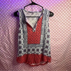 Lucky Brand Sleeveless Boho Print Top XS Red Blue White Festival Tank (2018)